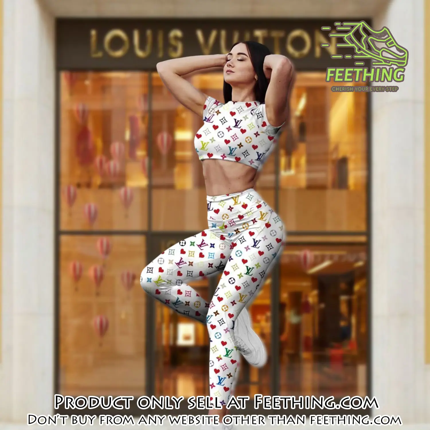 White louis vuitton sportwear combo luxury crop top tshirt and legging for women ctl1004 ft5319396